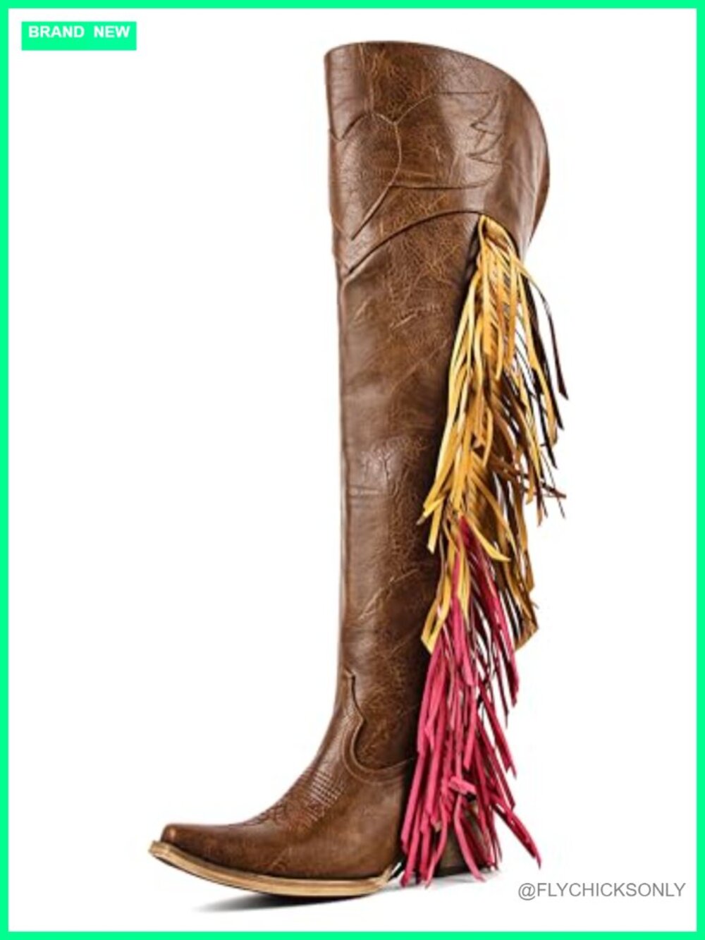 Over the Knee Cowboy Boots Fringe Thigh High Cowgirl Block Heel
